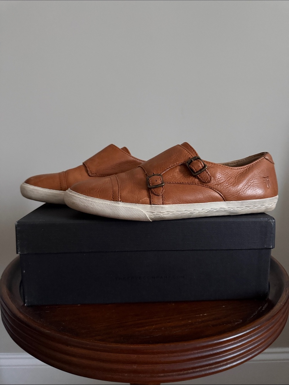 Frye Women’s Tan Leather Slip-On Buckle Flats